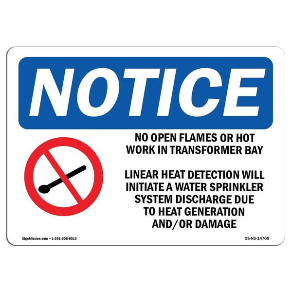 Signmission OSHA Sign, No Open Flames Or Hot Work In With Symbol, 14in X 10in Decal, 14" W, 10" H, Landscape OS-NS-D-1014-L-14709